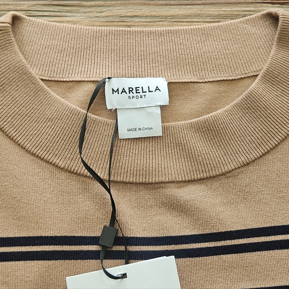 NWT Marella Sport Women's Camel Striped Crew NeckSweater W/Gold Buttons: Size-XL - Picture 9 of 11